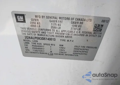 2013 Chevrolet Equinox 2Lt from USA, damaged, VIN 2GNALPEK3D6140613